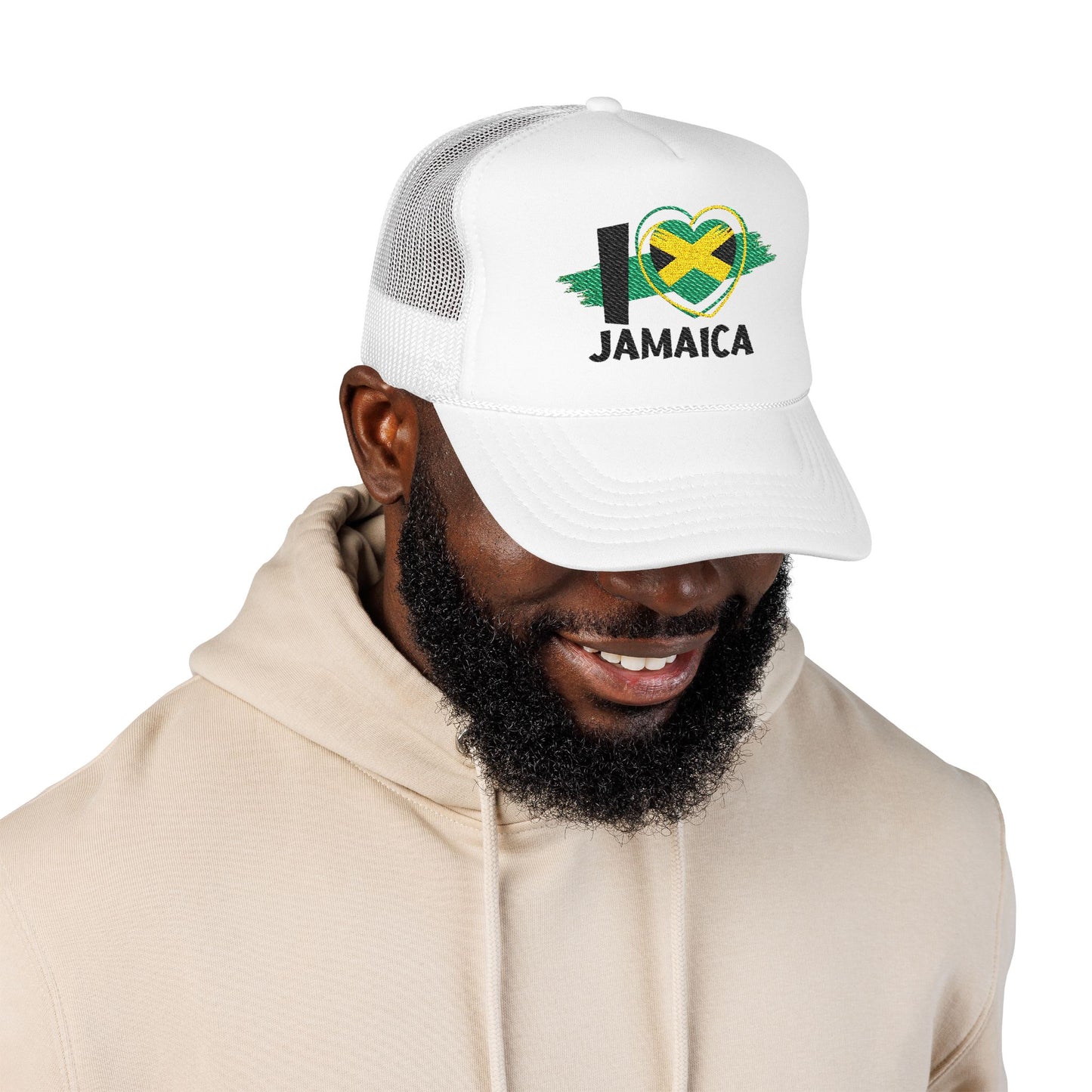I Love Jamaica Trucker Hat | Embroidered Jamaican Flag Foam Cap