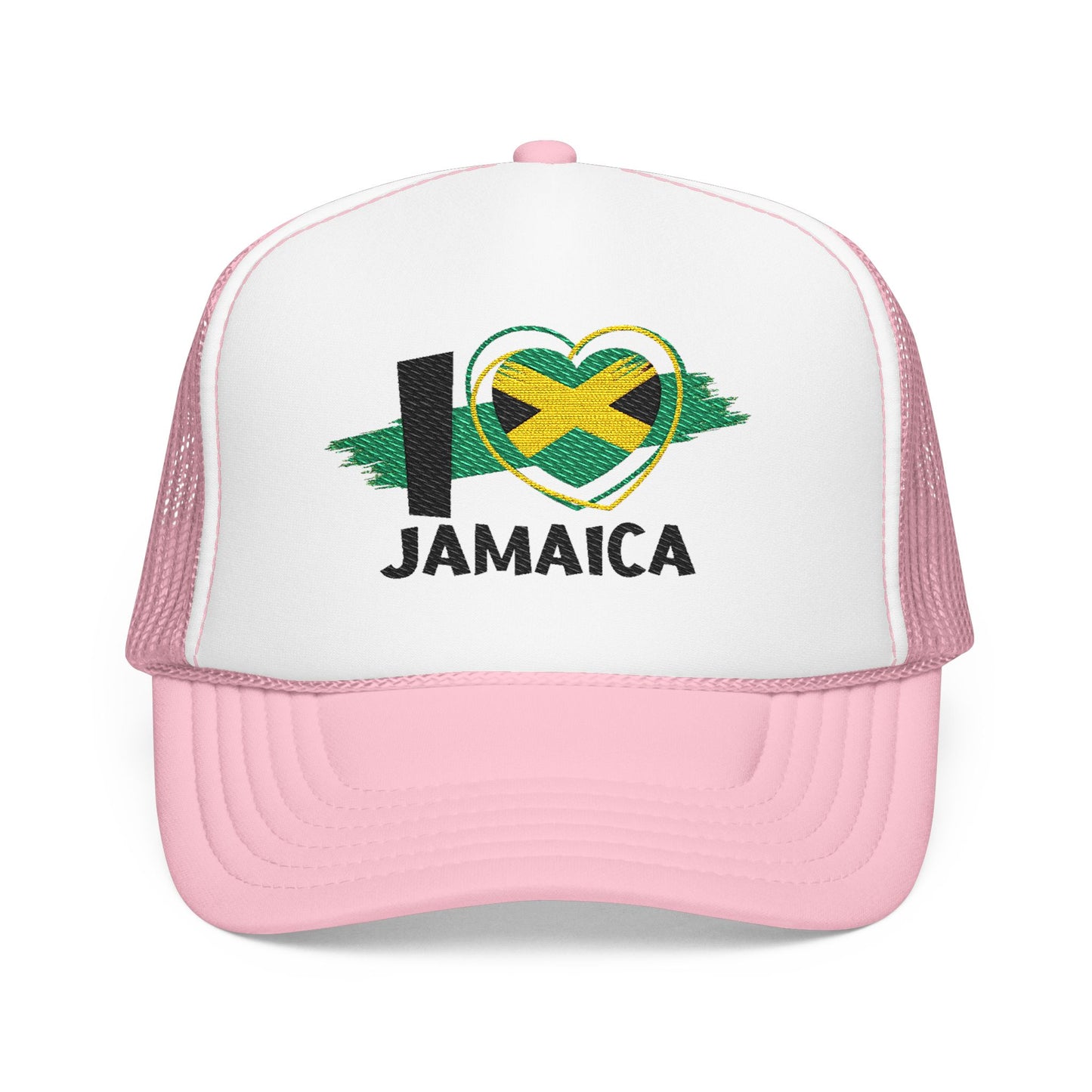 I Love Jamaica Trucker Hat | Embroidered Jamaican Flag Foam Cap