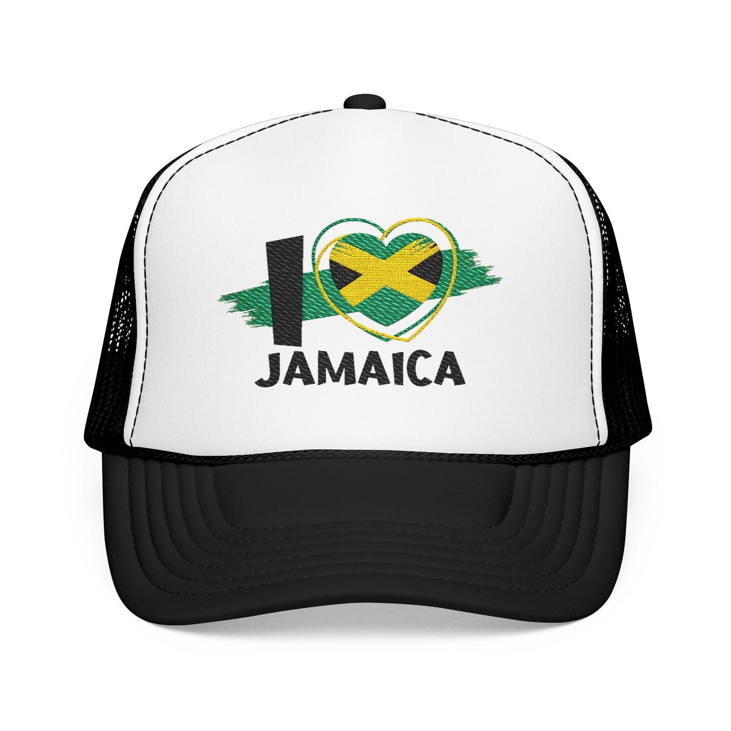 I Love Jamaica Trucker Hat | Embroidered Jamaican Flag Foam Cap