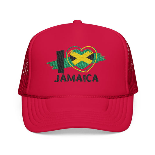 I Love Jamaica Trucker Hat | Embroidered Jamaican Flag Foam Cap