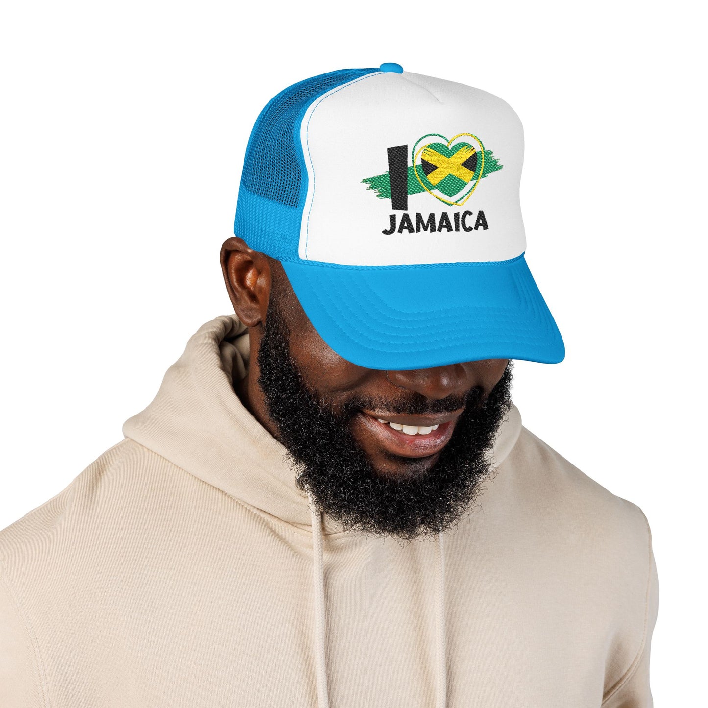 I Love Jamaica Trucker Hat | Embroidered Jamaican Flag Foam Cap