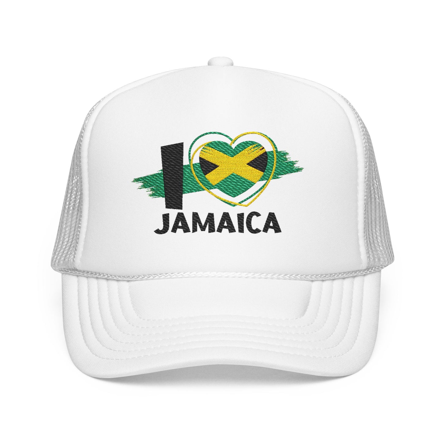 I Love Jamaica Trucker Hat | Embroidered Jamaican Flag Foam Cap