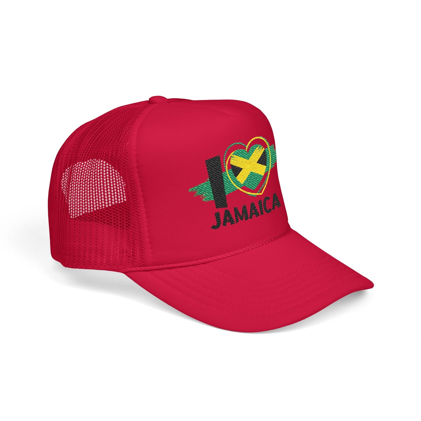 I Love Jamaica Trucker Hat | Embroidered Jamaican Flag Foam Cap