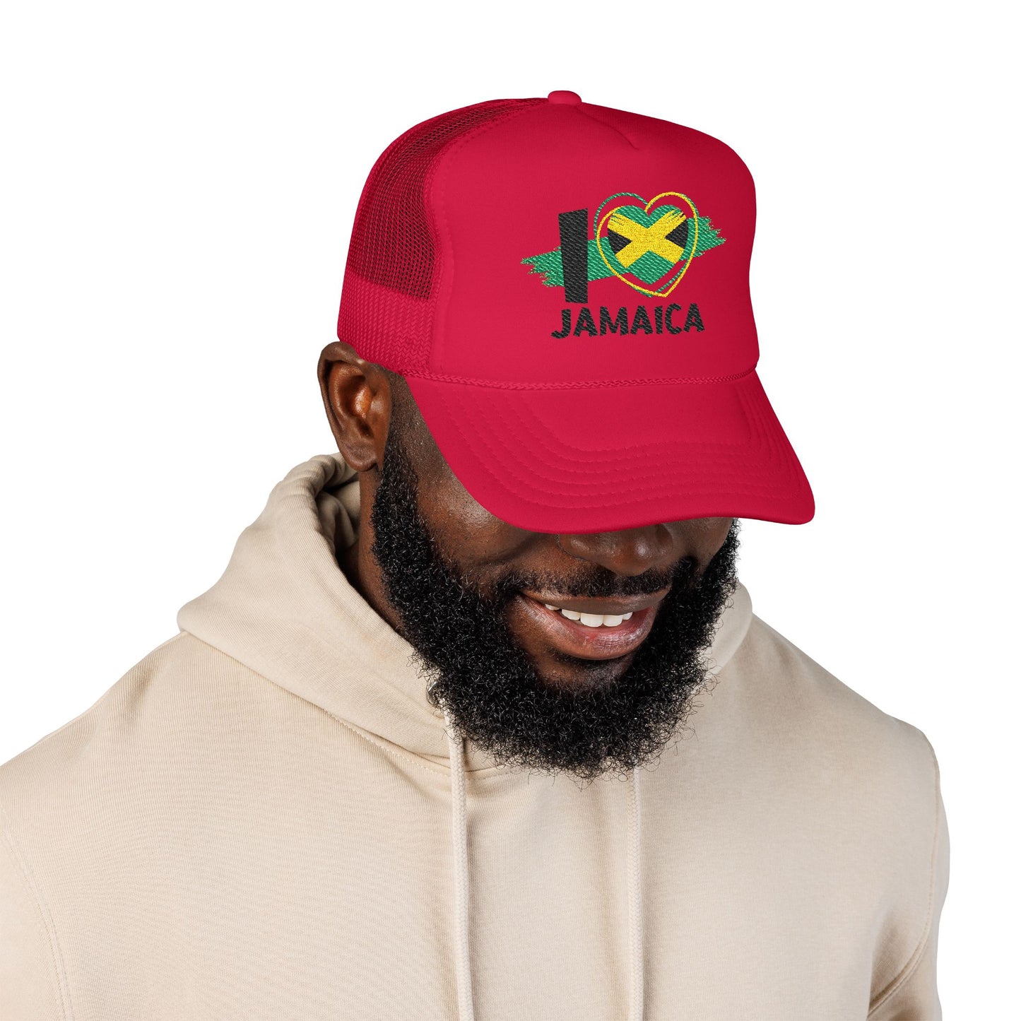 I Love Jamaica Trucker Hat | Embroidered Jamaican Flag Foam Cap