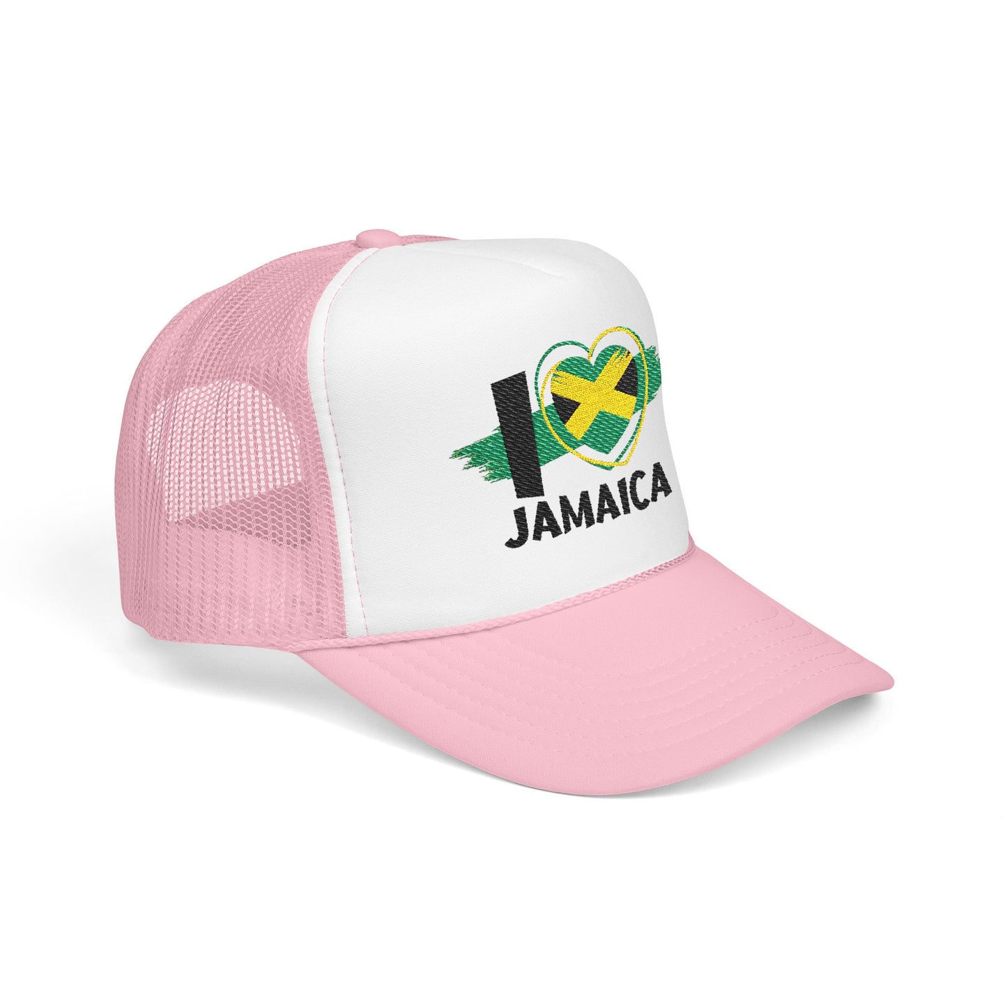 I Love Jamaica Trucker Hat | Embroidered Jamaican Flag Foam Cap