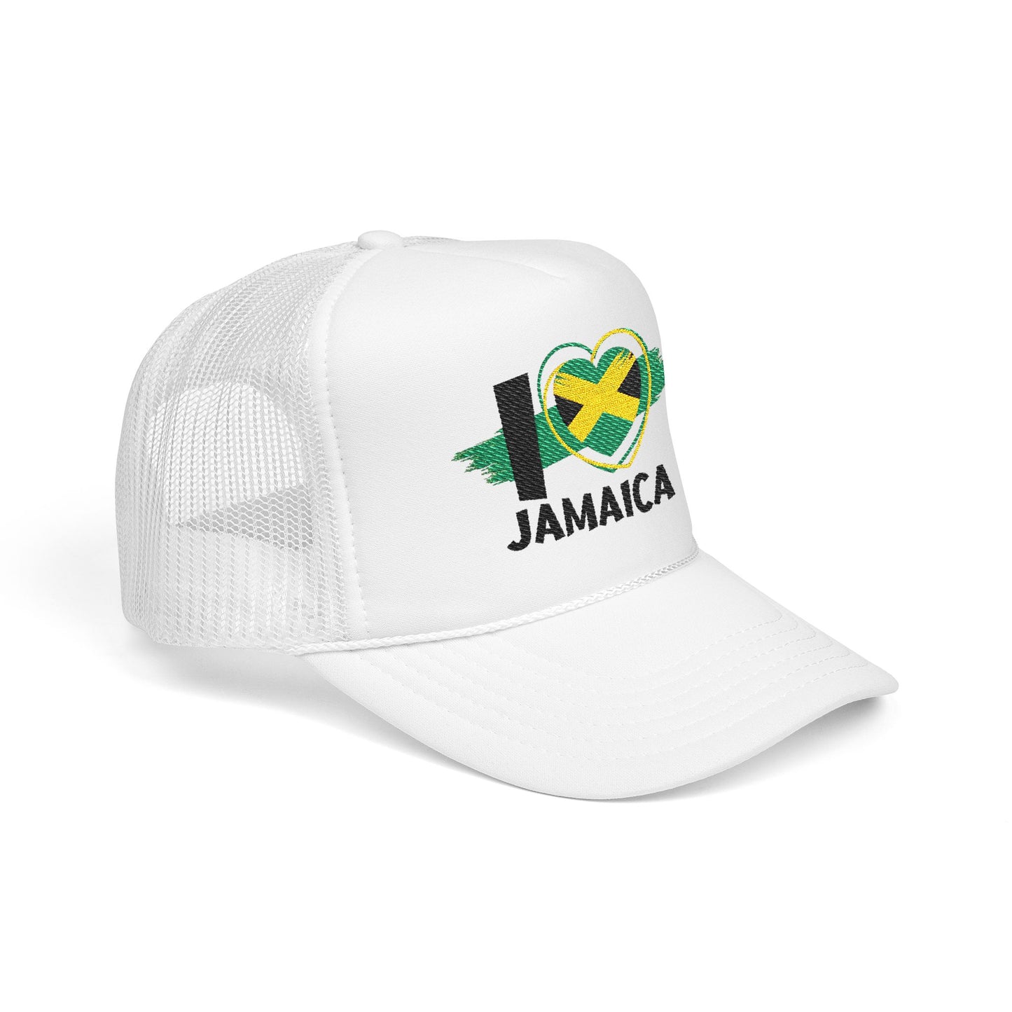 I Love Jamaica Trucker Hat | Embroidered Jamaican Flag Foam Cap