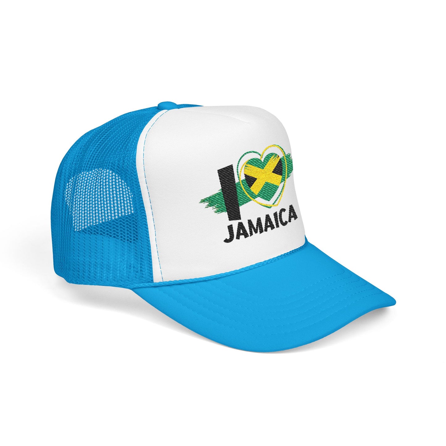 I Love Jamaica Trucker Hat | Embroidered Jamaican Flag Foam Cap