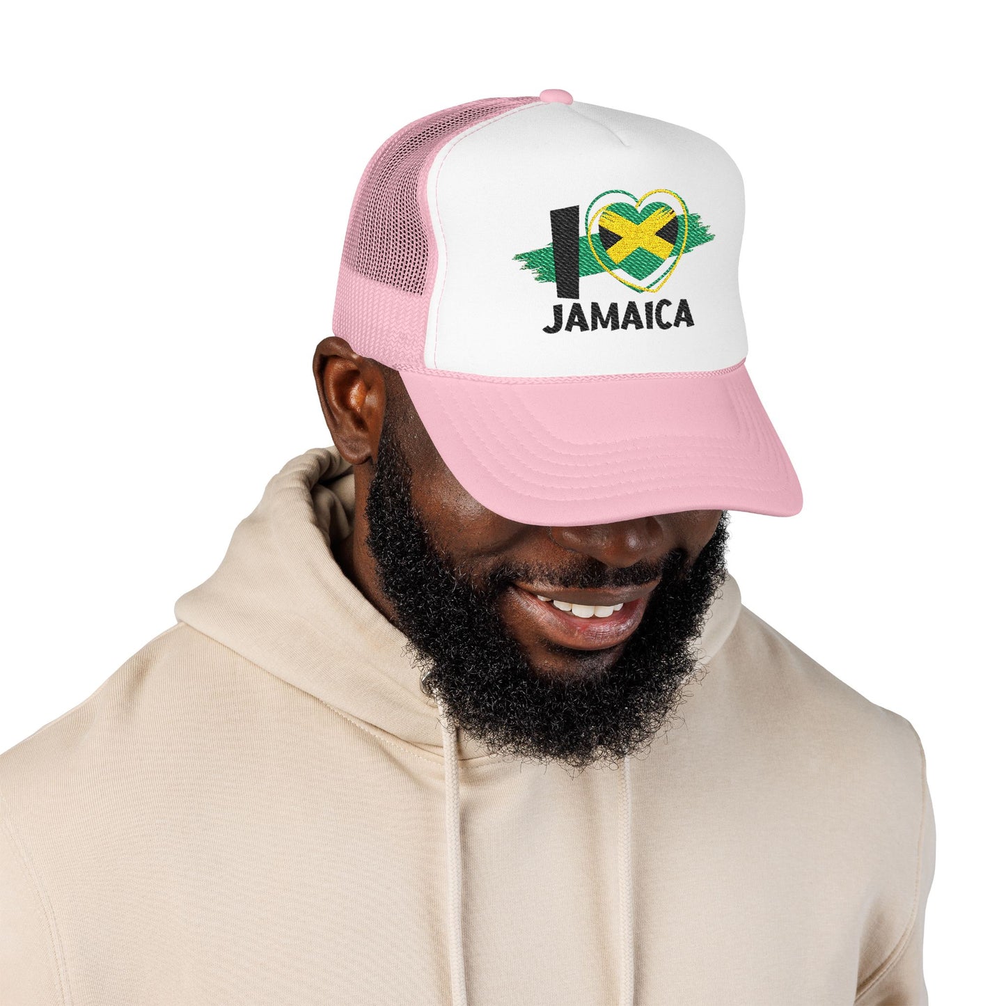 I Love Jamaica Trucker Hat | Embroidered Jamaican Flag Foam Cap