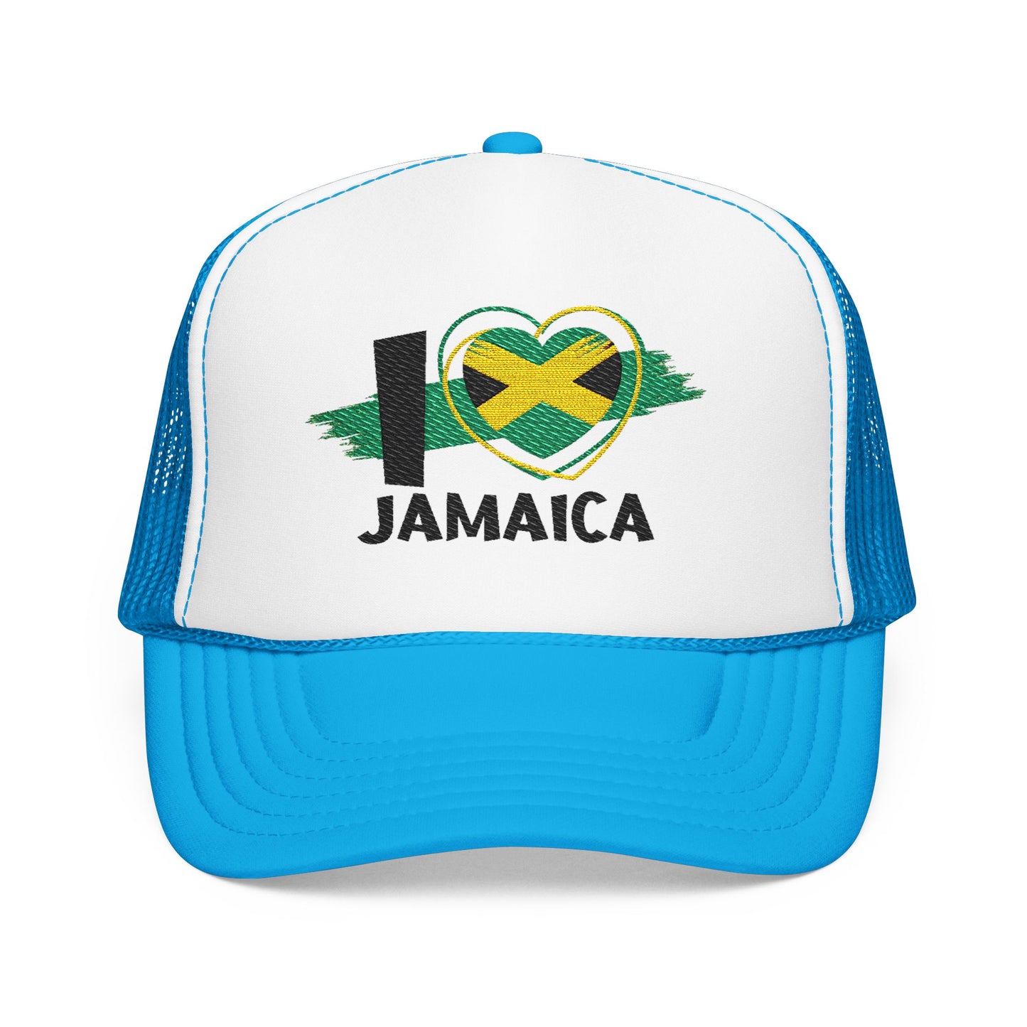I Love Jamaica Trucker Hat | Embroidered Jamaican Flag Foam Cap