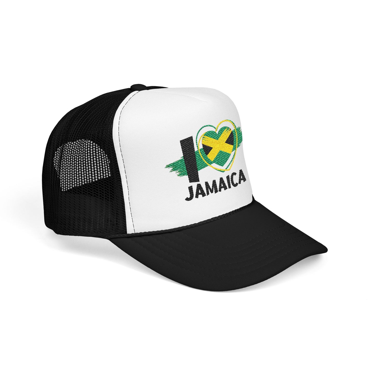 I Love Jamaica Trucker Hat | Embroidered Jamaican Flag Foam Cap